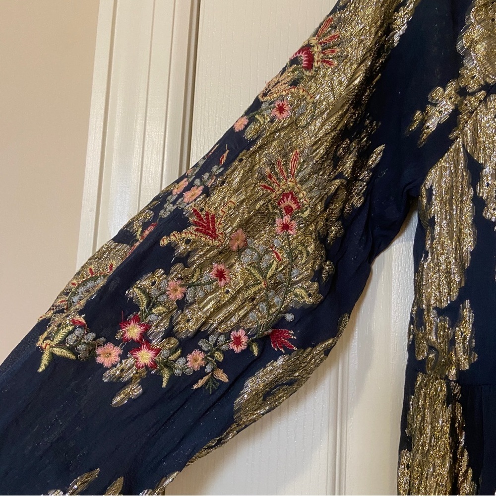 Zara Navy and Gold Embroidered Dress - Picture 5 of 11